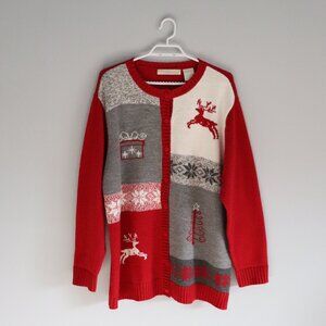 Vintage Penmans Plus Button Down 1X Red Christmas‎ Winter Cardigan Knit Sweater